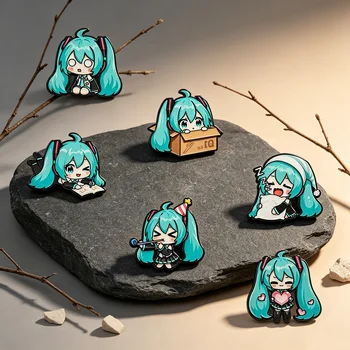 6er-Set Kawaii Chibi Emaille-Pins: Multi-Pose Vocaloid Anime Broschen, Ästhetische Metall-Reversnadeln