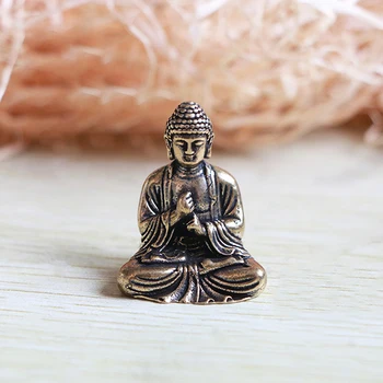 Alte Shakyamuni-Buddha-Statue aus reinem Messing, Heimdekoration, Miniatur-Statue, kleine Ornamente