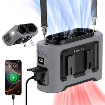 Socool Tragbarer Taillenventilator 14500mAh, Doppelte Luftauslässe, Turbomotoren, Vier Clips