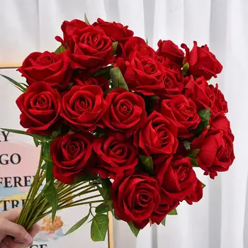 Rosen Künstliche Blumen Rose Blumenzweig Künstliche rote Rosen Realistische gefälschte Rose für Hochzeit Home