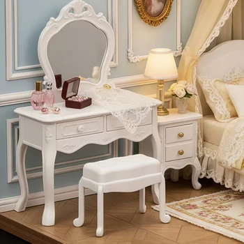 Puppenhaus-Schminktisch-Set: Mini-Möbel Schlafzimmer-Szene Zubehör, Schminktisch Nachttisch Make-up-Tisch