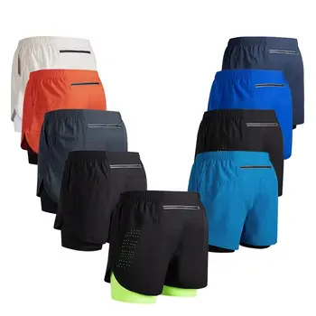 Männer laufen doppel-schicht shorts schnell trocknende fitness 2-in-1 shorts männer sport workout training