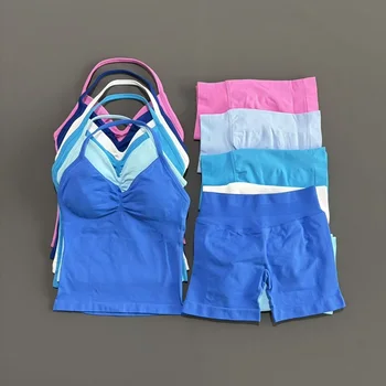 Sportset für Damen, rückenfreies Neckholder-Top, Fitness-Tanktop, hochtaillierte, nahtlose (2 Stück)