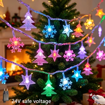 Weihnachtslichterkette 10M-52M Stern Schneeflocke Weihnachtsbaum Outdoor Girlande LED