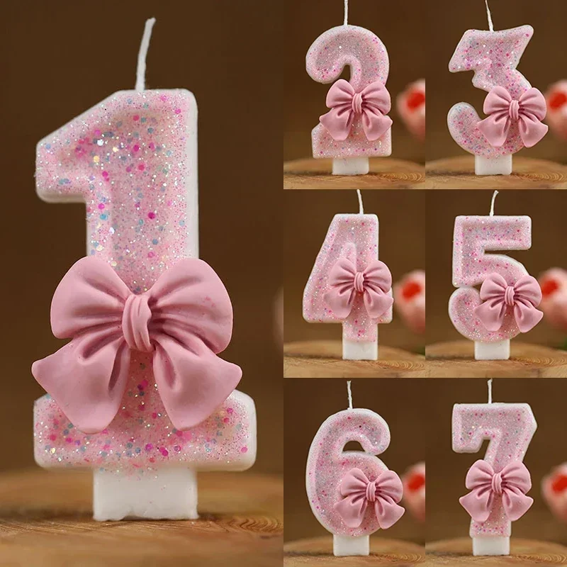 Neue Zahlen-Kuchenkerze Rosa Glitzer Geburtstagskerze 0 1 2 3