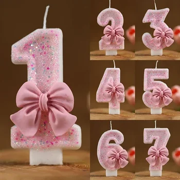 Zahlen-Kuchenkerze Rosa Glitzer Geburtstagskerze 0 1 2 3 4 5 6 7 8 9 3D Zahlenkerze Kuchendekoration