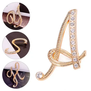 A-Z Brief Brosche Frauen Strass Gold Kristall Metall Alphabet Pins Schmuck DIY Zubehör