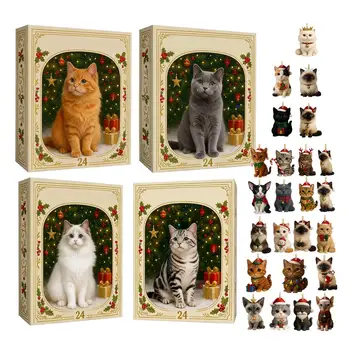 Advent Cat Calendar 2025 Christmas Advent 24-Day Cute 2d Cat Pendant Decorative Charm Countdown Calendar