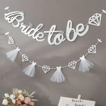 Glitzer Bride To Be Banner Brautparty Diamantgarn Kleid Girlande Flaggen Fotohintergrund für Hochzeit