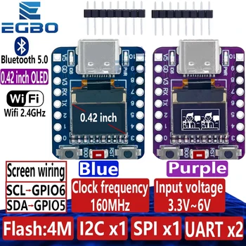 MINI ESP32-C3 Entwicklungsboard 2,4G Wifi 4 BT Modul mit 0,42 Zoll OLED Display 4MB Flash Keramik Antenne USB