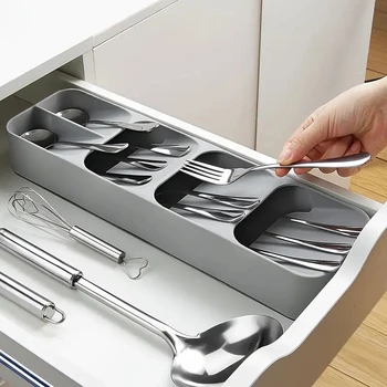 Mehrzweck-Besteck-Aufbewahrungstablett, Besteck, Gabel, Löffel, unterteilte Organizer, Küchenschublade