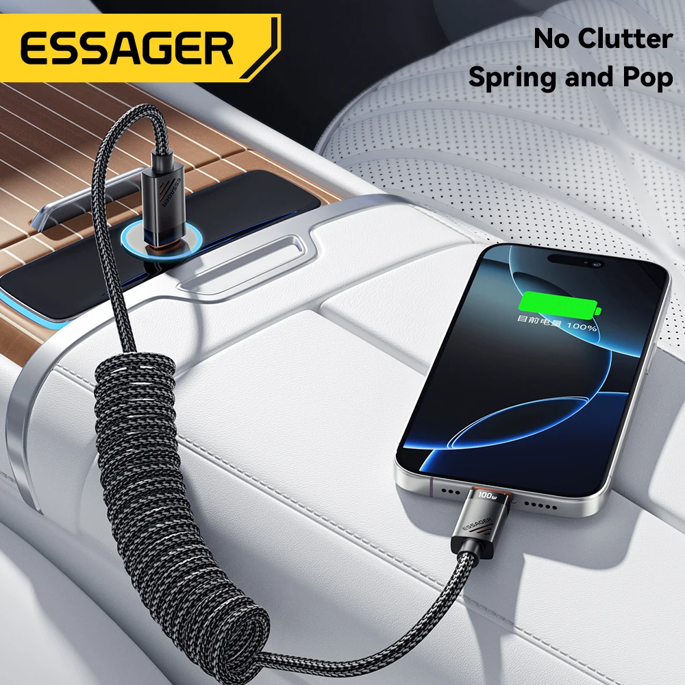 USB-C auf USB-C Spiralkabel 100 W PD, fürs Auto – Bild 4