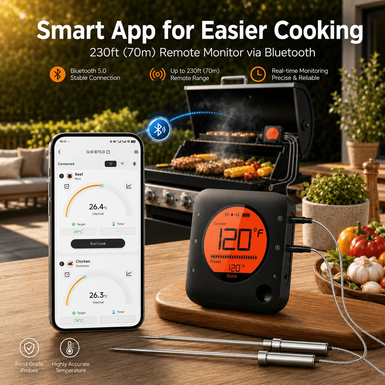 Bluetooth-Fleischthermometer, digitales – Bild 2