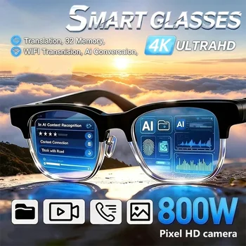 KI-Smart-Brille 4K Fernbedienung Touch-Fotokamera Aufnahme Übersetzer Sprachassistent Kabellose