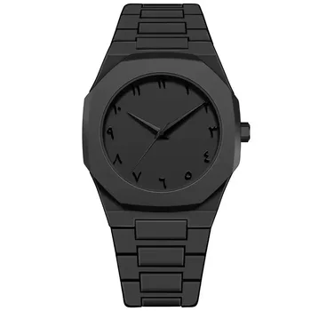 Modische Herrenuhr, einfache schwarze männliche Quarzuhren, arabische digitale Casual Drip Oil Strap