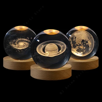 Einzigartige 3D-Kristallkugel Nachtlicht LED-Lampe Nachttischlampe Leuchtende Galaxie-Lampe Saturn Planeten
