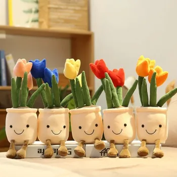 Lebensechte Tulpenpflanze, 33 cm, Plüsch, weiche Plüschtiere, Topfblume, Tulpen-Bücherregal
