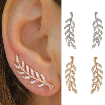 Aushöhlen Blätter Ohrringe für Frauen Trendy Vintage Kristall Ohr Stud Weizen Einzigartiges Design Silber