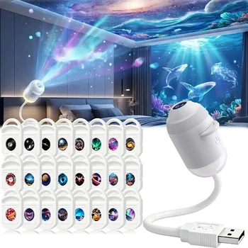 HD Holographisches Nachtlicht 2-in-1 Galaxy-Stern-Design-Projektor mit Augenschutz, USB-betrieben
