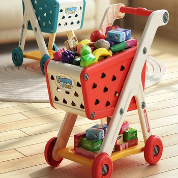 Warenkorb Spielzeug Baby kleiner Trolley Kinder Spielhaus Obst geschnitten Musik Küche Supermarkt Männer