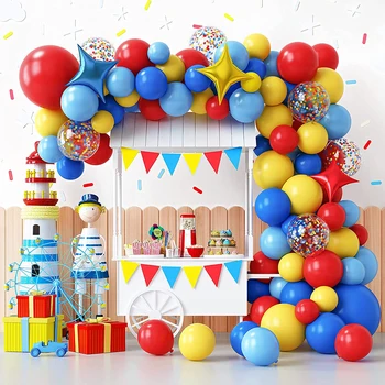 Karneval Zirkus Ballon Girlande Bogen Kit Rot Blau Gelb Konfetti Ballon Stern Folie Spielzeug Ballon Party