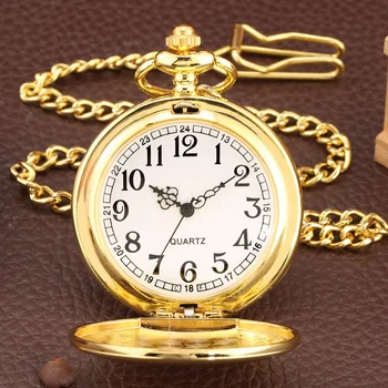 Modische Vintage Schwarz-Gold Glänzende Retro Taschenuhr Universelle Legierung Quarz-Kettentaschenuhr