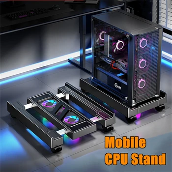 Mobiler PC-Turmständer, verstellbarer Computer-CPU-Halter, Teleskop-Desktop-Ständer, CPU-Wagen mit RGB-Lüfter