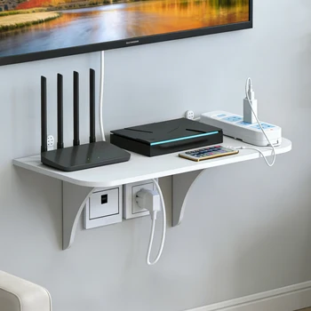 Wandmontiertes Schweberegal mit Haken für Router, Kamera, Steckdosenleiste, Projektor, Set-Top-Box, Hängender