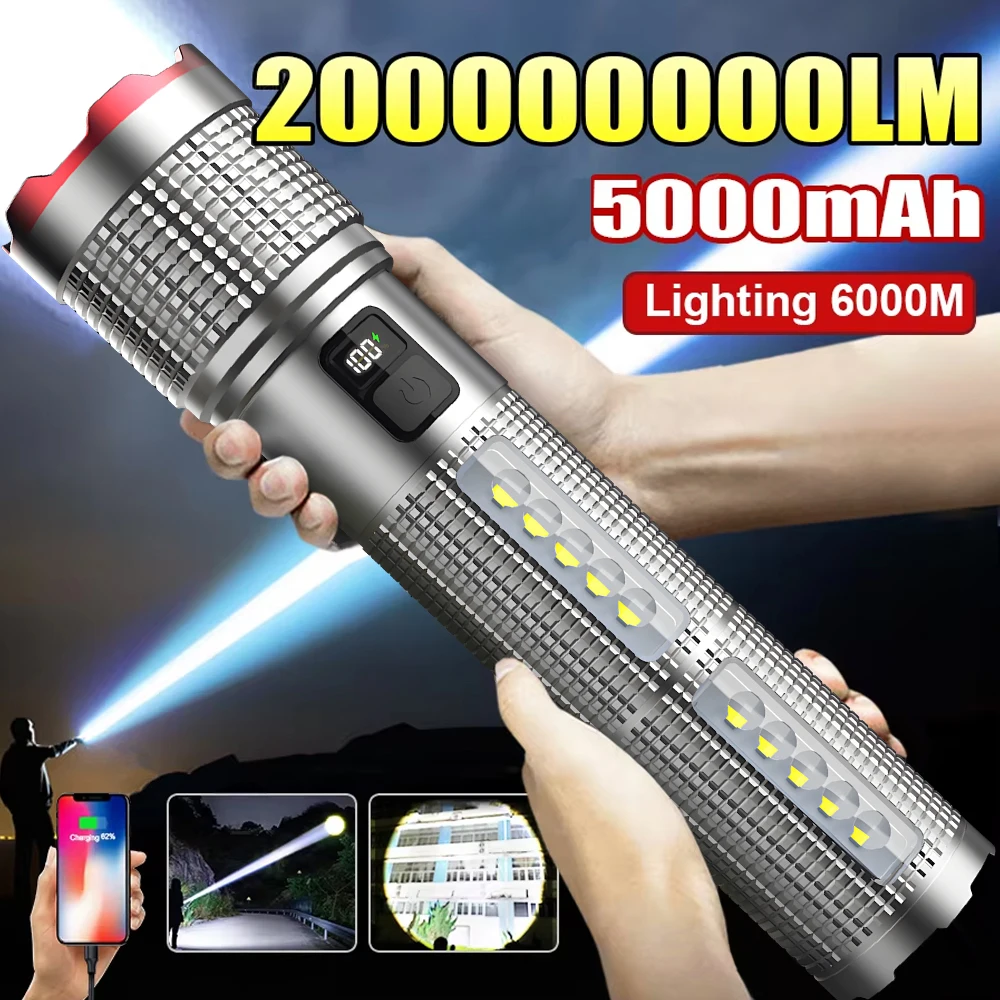 LED-Taschenlampe 5000 mAh, wasserdicht, mit Seitenlicht