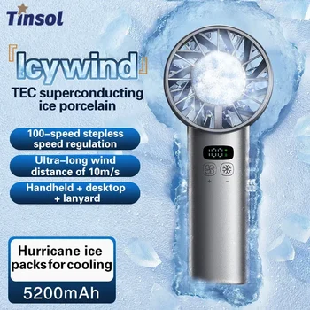 TINSOL Eiskühlender Hochgeschwindigkeits-Handventilator, 5200mAh tragbarer Mini-Ventilator, geeignet