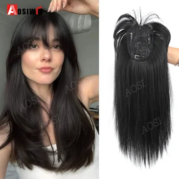 AOSI Haaraufsätze für Frauen, 35,6 cm, gerades Topper-Haar mit Pony für dünner werdendes Haar, synthetische