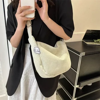 Cord-Umhängetaschen für Damen, große Kapazität, Umhängetasche, modische Geldbörse und Handtaschen, einfarbig