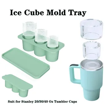 3-Gitter-Eiswürfelform für Stanley 30/40 Oz Tumbler Cups, wiederverwendbare Zylinder-Silikon-Eiswürfelformen
