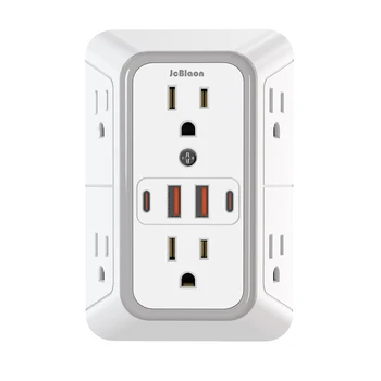 US-Stecker-Steckdosenleiste mit 6 AC-Steckdosen, 4 USB-Anschlüsse (2 Typ C), Steckdose mit mehreren