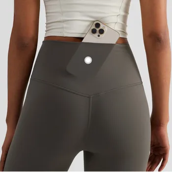Einfarbig Zurück Taille Tasche Hohe Taille Yoga Legging Frauen Sport Geerntete Hosen Butter Athletisch Gym