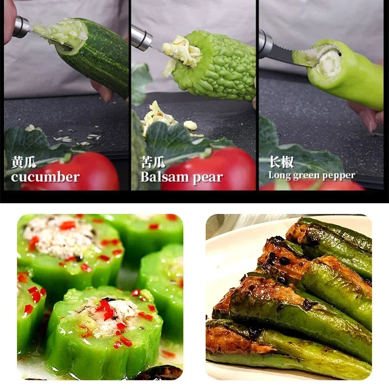 Edelstahl Corer Chili Corer Bitterer Kürbis Samenentferner – Bild 6