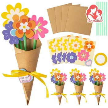 DIY-Sonnenblumenstrauß-Set, Papierblumen als Geschenk zum Muttertag, Lehrer, mit Karten und Band (24 Stück)