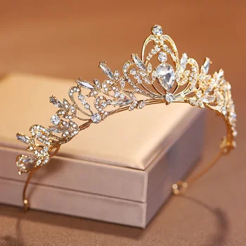 Braut-Kopfbedeckung, goldfarben, für Damen, voller klassischer Temperament, Hochzeitskrone, Mädchen