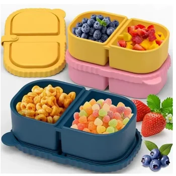 Wiederverwendbare Snackbehälter aus Silikon, Snackbox mit zwei Fächern, auslaufsichere Soße und Salatbox