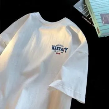 8XL Männer Übergroße Mode Lose Amerikanischen Vintage Brief NAET Drucken Kurzarm Rundhals Vielseitig Trend