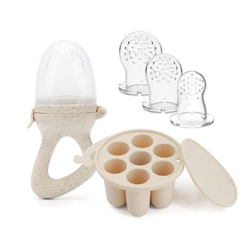 Baby Fruit Feeder Beißring Schnuller mit Babynahrung Gefrierschrank Tablett Set Silikon gefrierbarer Beißring