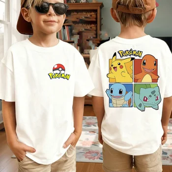 Sommer-Pokémon-Anime-T-Shirts für Jungen, kurzärmeliges Oberteil aus reiner Baumwolle, lässig, geeignet