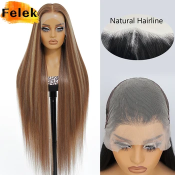 Highlight 13x6 synthetische Lace-Frontal-Perücken für Frauen, 40 Zoll lange, seidige, gerade