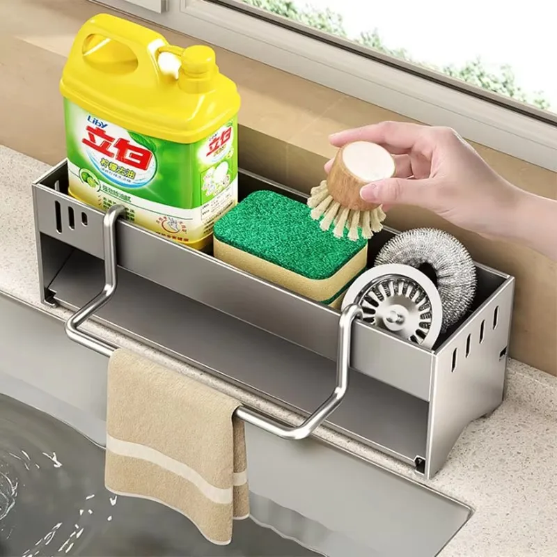 Küche Edelstahl Schwamm Rack Haushalt Waschbecken Lappen – Bild 2