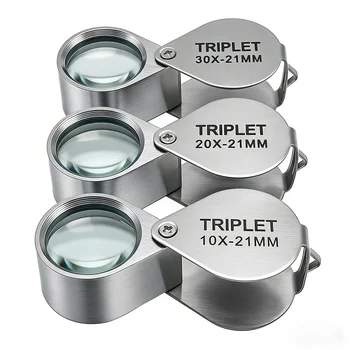 10-30X Gold/Silber Tragbare Faltbare Dreiteilige Lupe in Box für Schmuck/Etiketten/Lesehilfen