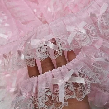 1 Yard rosa Rüschen Welle Schleife Stickerei Spitze Stoffbesatz DIY Kleidung Hochzeit Home Geschenk Dekoration
