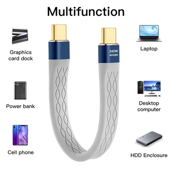 Typ-C auf Typ-C 240 W kurzes Kabel, schnelles Laden, USB-C-Kabel, 40 Gbit/s Datenübertragung, 8K flaches