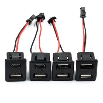Doppelte Einbaubuchse USB-A und USB-C mit Anschlusskabel, schwarz