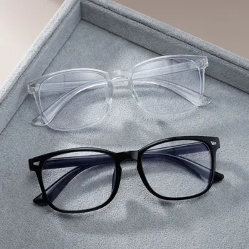 1/2 Paar Unisex Vintage Eyewea-Brillen mit quadratischem Rahmen, Anti-Blaulicht-Brille, schwarz, transparent