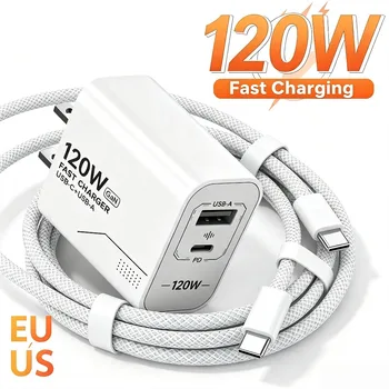 120W GaN USB-C-Ladegerät, 2-Port-Schnellladegerät, Netzteil für iPhone, Samsung, Xiaomi, Typ-C, US-Stecker